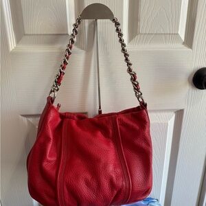 Calvin Klein Red Leather Chain Strap Bag